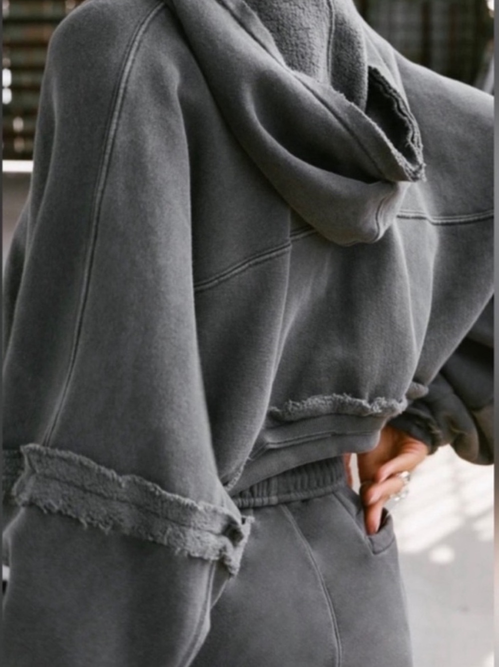 ♡ Joah Brown NWOT Deconstructed Crop Hoodie in Washed Black - Picture 2 of 16